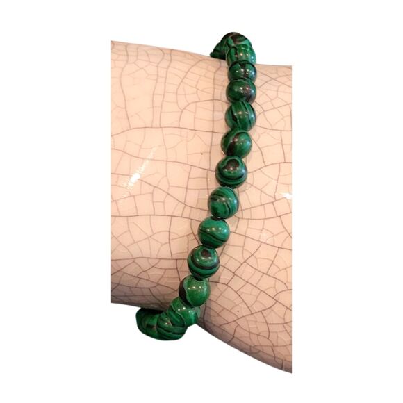 6MM Genuine Green Malachite Natural Stone Stretch Beaded Bracelet Round Bead - Picture 2 of 4